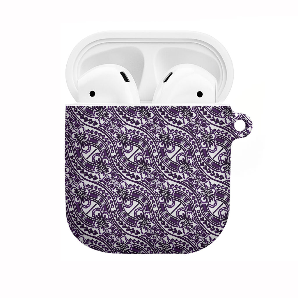 Hibiscus Bloom Island Tribal Waves AirPods Case Purple Polynesian Pattern