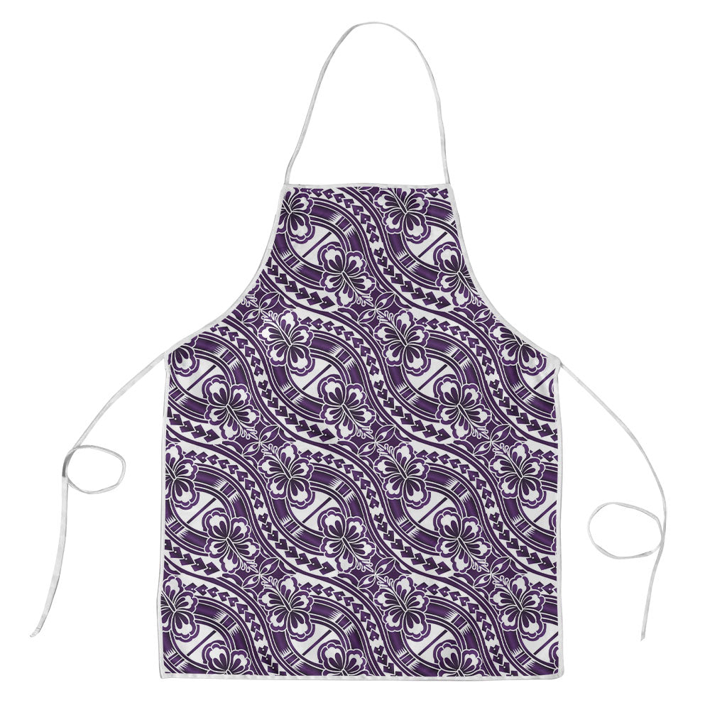 Hibiscus Bloom Island Tribal Waves Apron Purple Polynesian Pattern