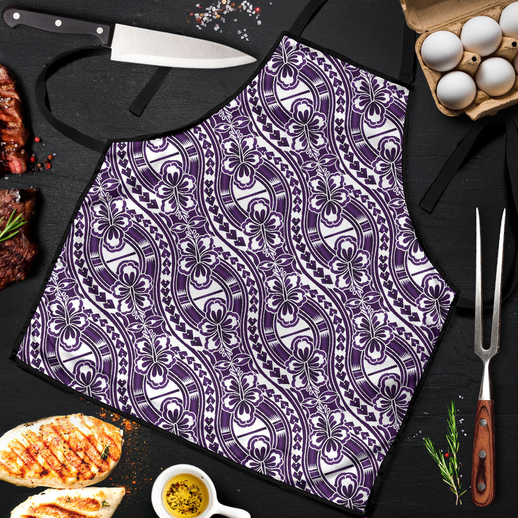 Hibiscus Bloom Island Tribal Waves Apron Purple Polynesian Pattern
