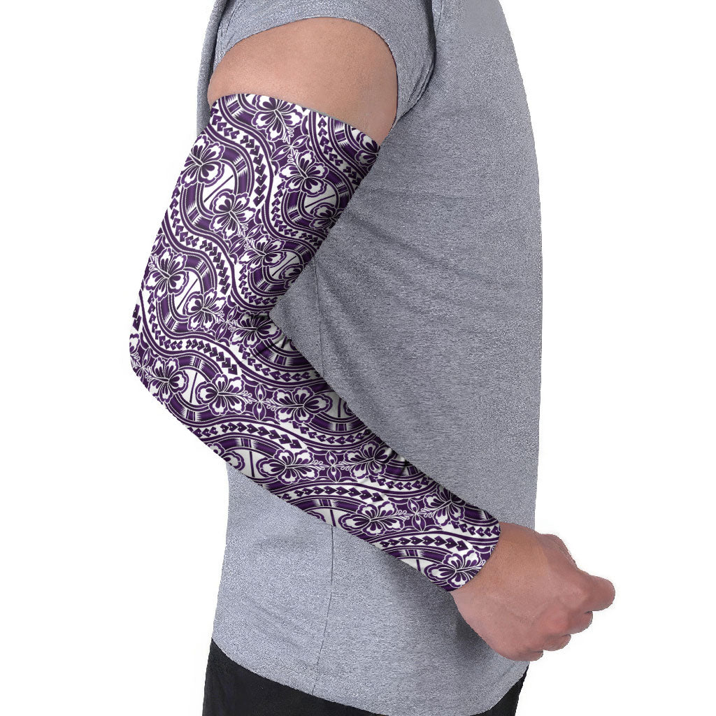 Hibiscus Bloom Island Tribal Waves Arm Sleeves Purple Polynesian Pattern LT01 - Polynesian Pride