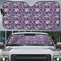 Hibiscus Bloom Island Tribal Waves Auto Sun Shade Purple Polynesian Pattern