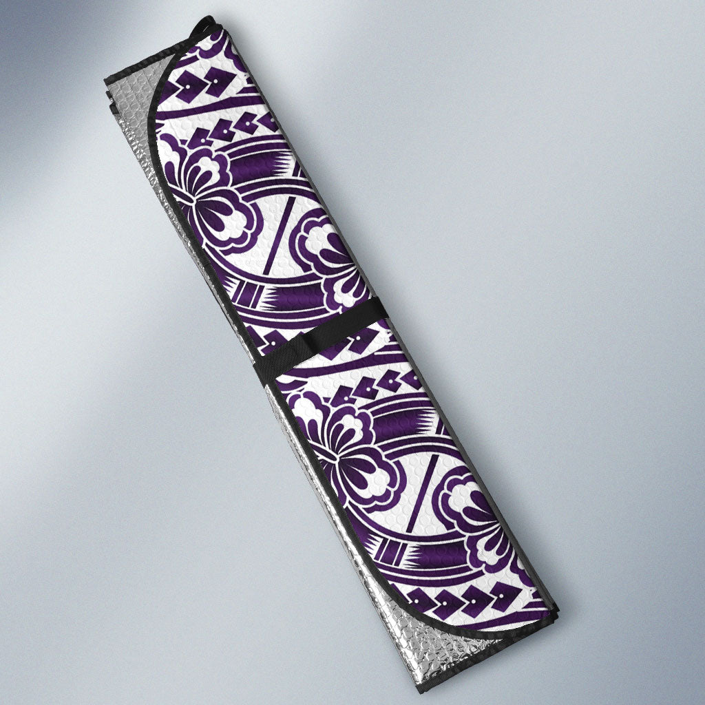 Hibiscus Bloom Island Tribal Waves Auto Sun Shade Purple Polynesian Pattern