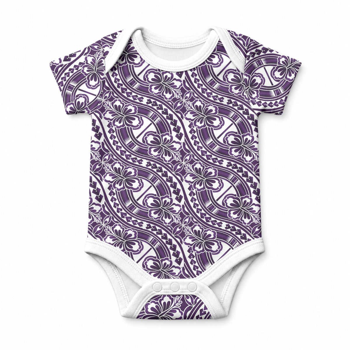 Hibiscus Bloom Island Tribal Waves Baby Onesie Purple Polynesian Pattern