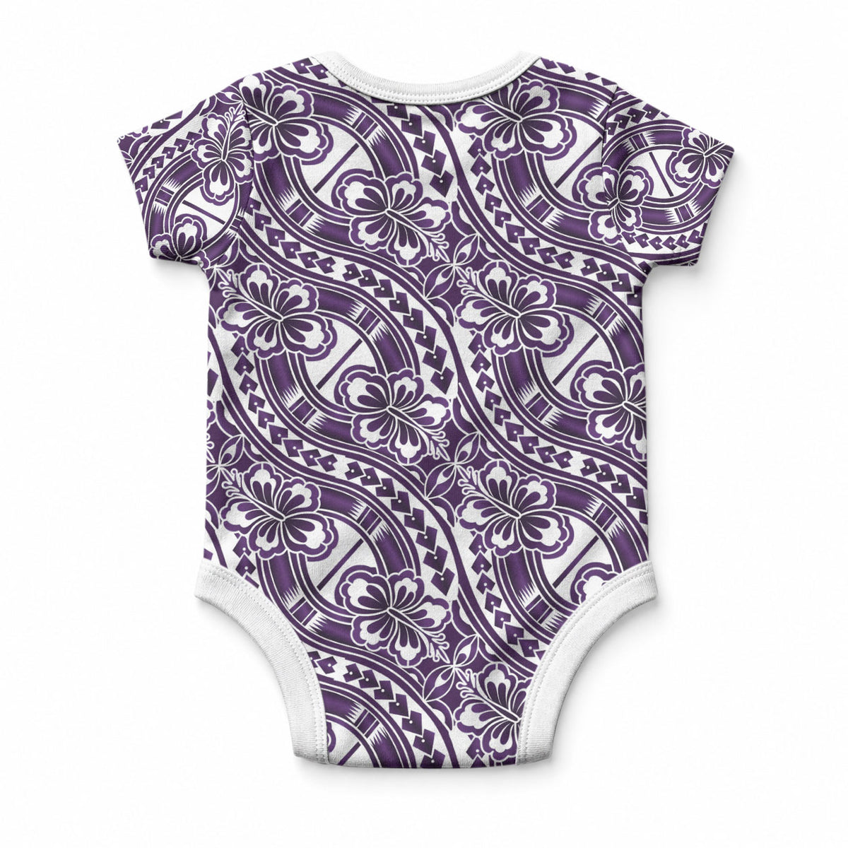 Hibiscus Bloom Island Tribal Waves Baby Onesie Purple Polynesian Pattern