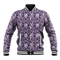 Hibiscus Bloom Island Tribal Waves Baseball Jacket Purple Polynesian Pattern