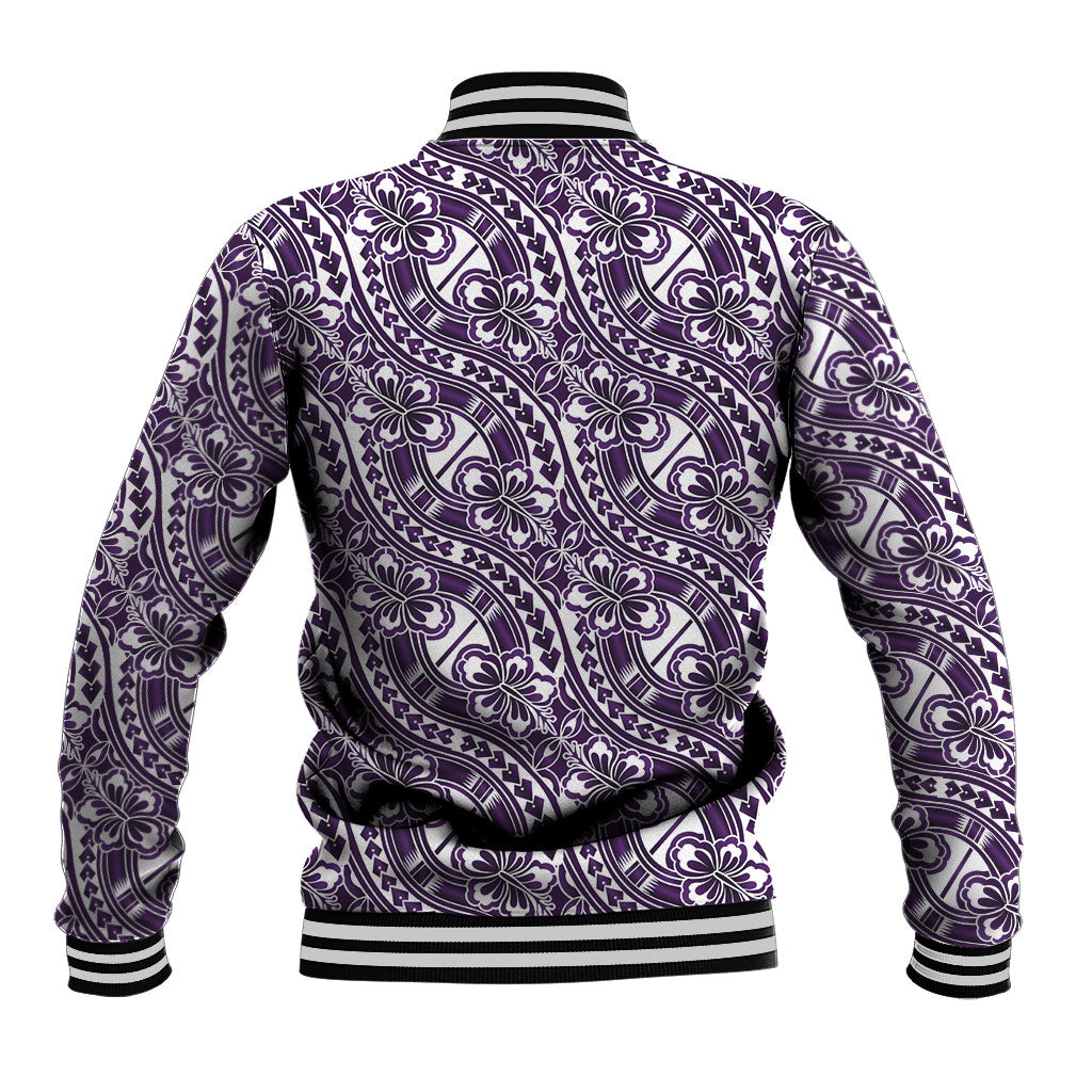 Hibiscus Bloom Island Tribal Waves Baseball Jacket Purple Polynesian Pattern