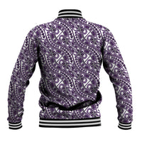 Hibiscus Bloom Island Tribal Waves Baseball Jacket Purple Polynesian Pattern