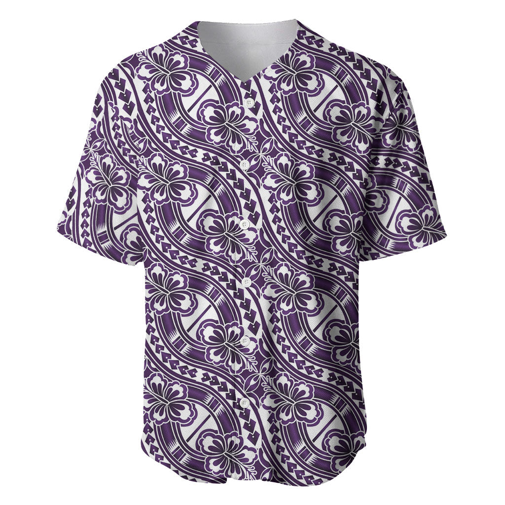 Hibiscus Bloom Island Tribal Waves Baseball Jersey Purple Polynesian Pattern