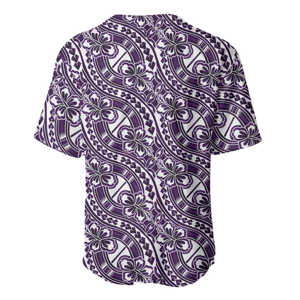 Hibiscus Bloom Island Tribal Waves Baseball Jersey Purple Polynesian Pattern