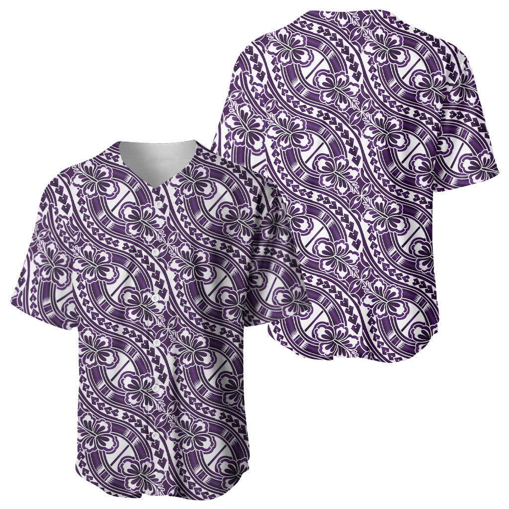 Hibiscus Bloom Island Tribal Waves Baseball Jersey Purple Polynesian Pattern