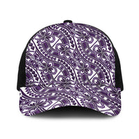 Hibiscus Bloom Island Tribal Waves Baseball Net Cap Purple Polynesian Pattern