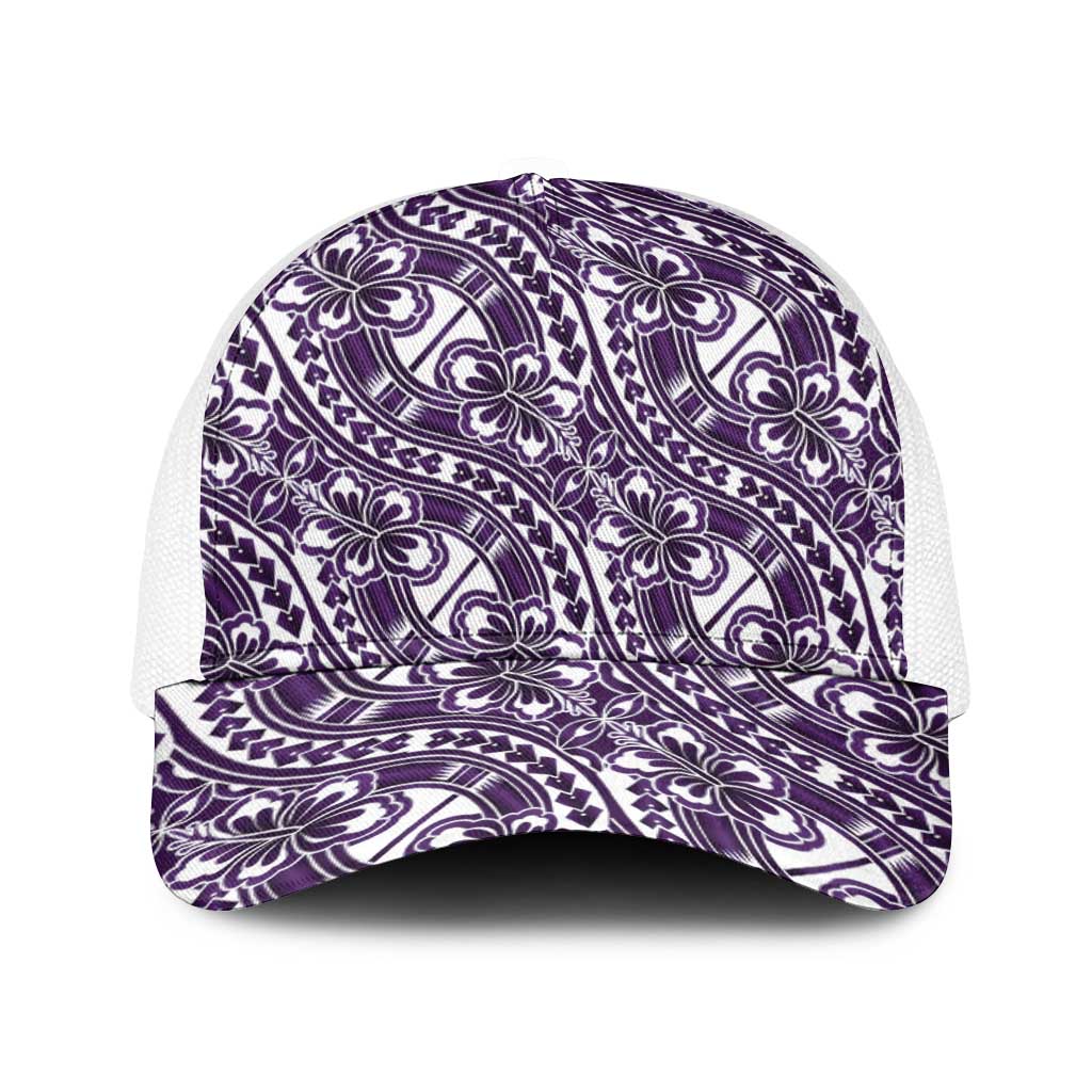 Hibiscus Bloom Island Tribal Waves Baseball Net Cap Purple Polynesian Pattern
