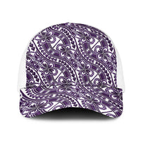 Hibiscus Bloom Island Tribal Waves Baseball Net Cap Purple Polynesian Pattern