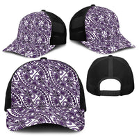 Hibiscus Bloom Island Tribal Waves Baseball Net Cap Purple Polynesian Pattern