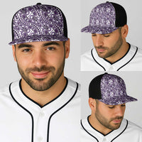 Hibiscus Bloom Island Tribal Waves Baseball Net Cap Purple Polynesian Pattern