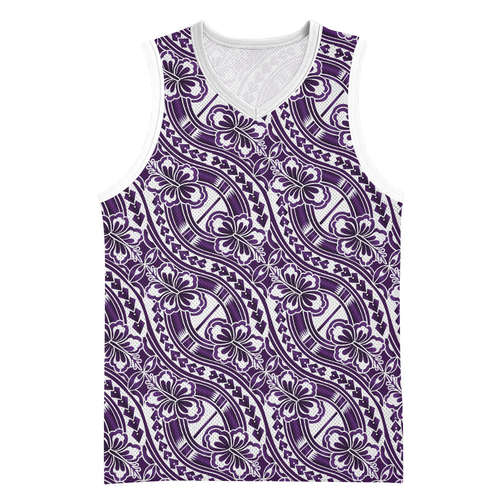 Hibiscus Bloom Island Tribal Waves Basketball Jersey Purple Polynesian Pattern LT01 Unisex Purple - Polynesian Pride