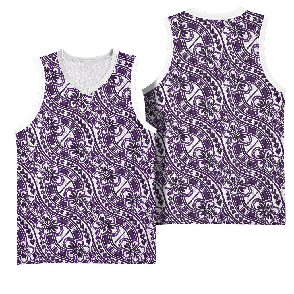Hibiscus Bloom Island Tribal Waves Basketball Jersey Purple Polynesian Pattern LT01 - Polynesian Pride