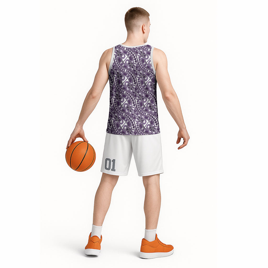 Hibiscus Bloom Island Tribal Waves Basketball Jersey Purple Polynesian Pattern LT01 - Polynesian Pride