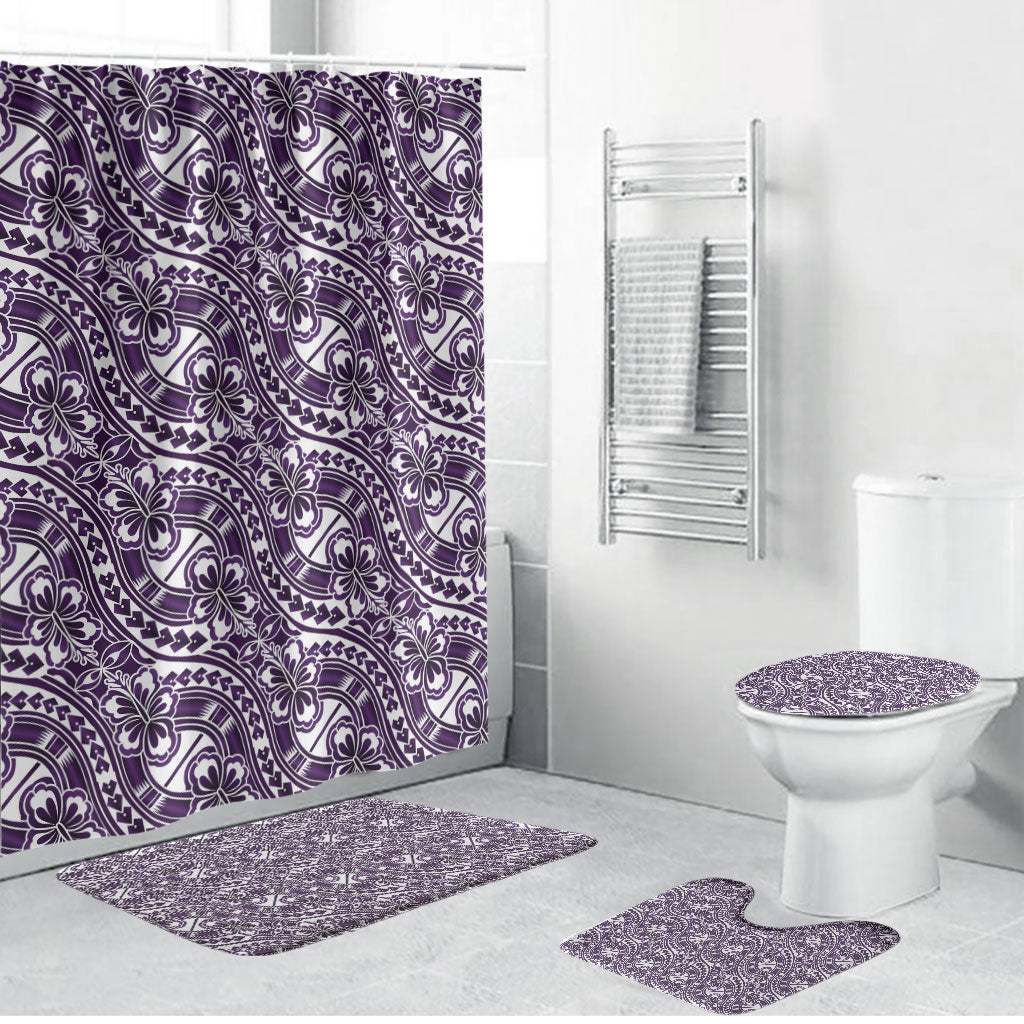 Hibiscus Bloom Island Tribal Waves Bathroom Set Purple Polynesian Pattern