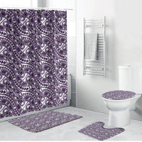 Hibiscus Bloom Island Tribal Waves Bathroom Set Purple Polynesian Pattern