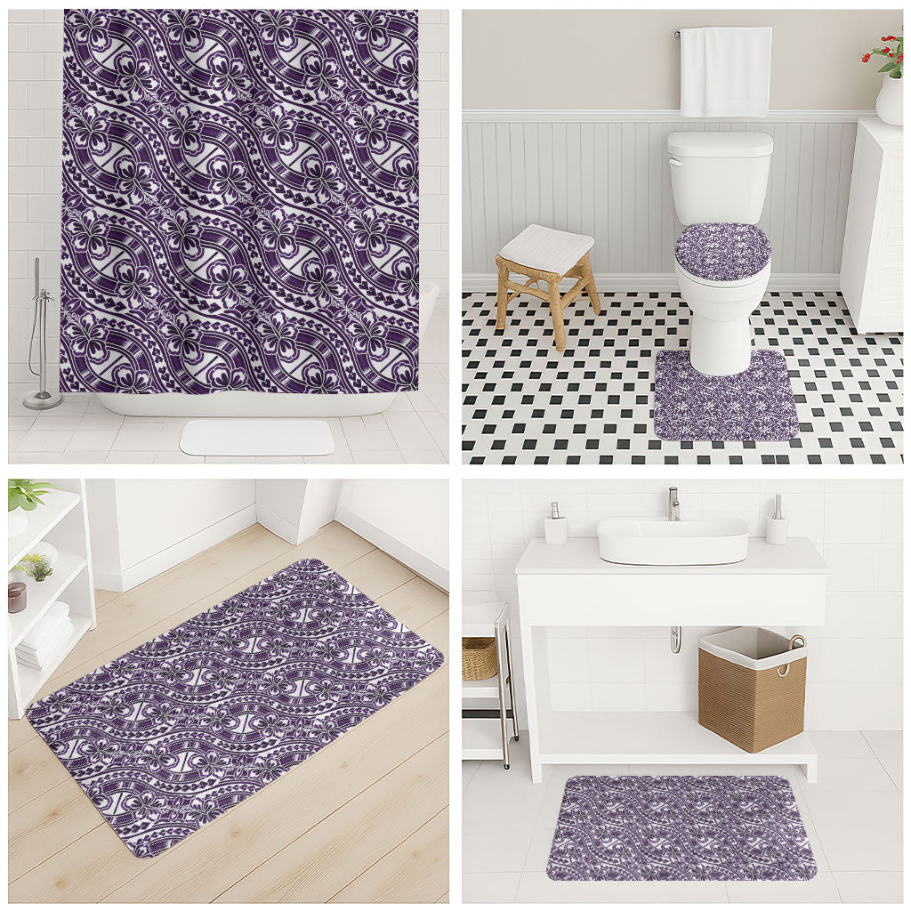 Hibiscus Bloom Island Tribal Waves Bathroom Set Purple Polynesian Pattern