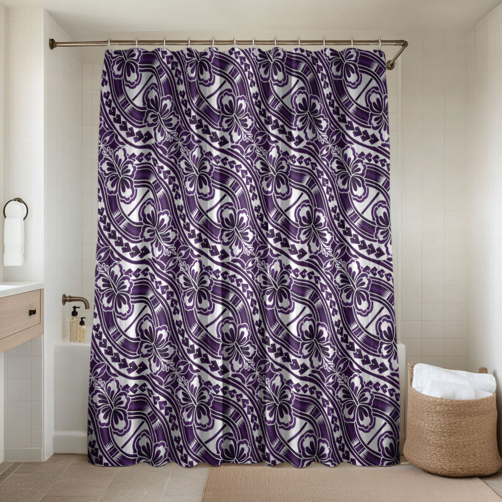 Hibiscus Bloom Island Tribal Waves Bathroom Set Purple Polynesian Pattern
