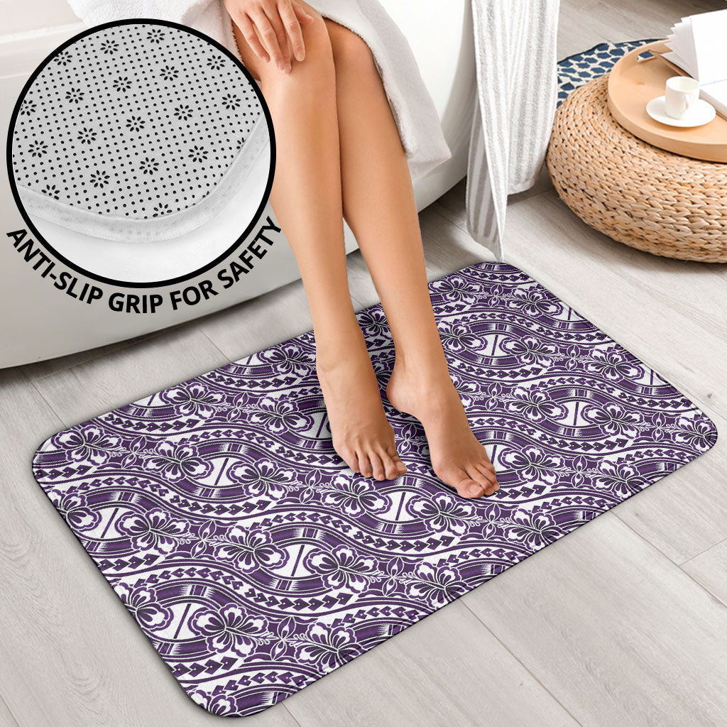 Hibiscus Bloom Island Tribal Waves Bathroom Set Purple Polynesian Pattern