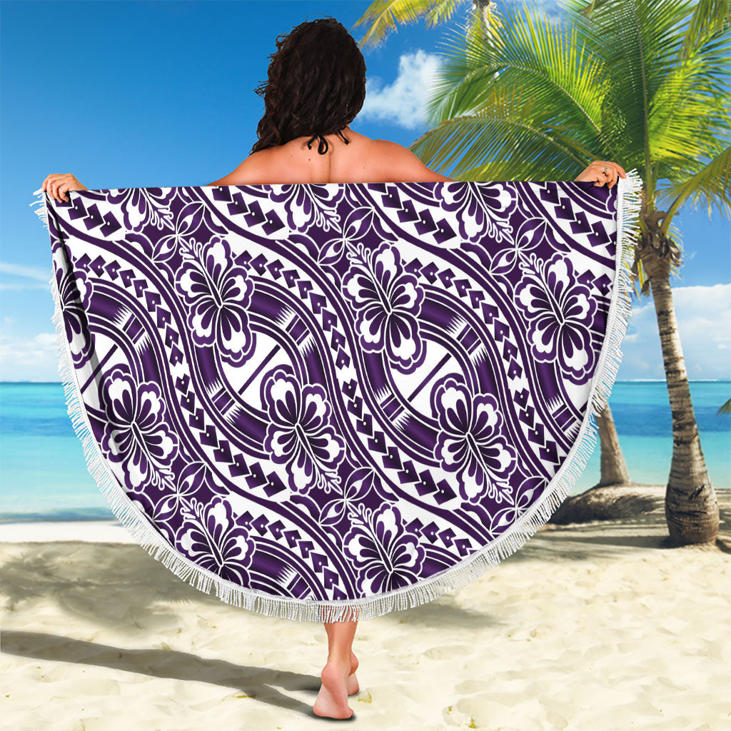 Hibiscus Bloom Island Tribal Waves Beach Blanket Purple Polynesian Pattern LT01 - Polynesian Pride