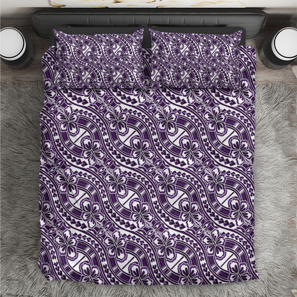 Hibiscus Bloom Island Tribal Waves Bedding Set Purple Polynesian Pattern