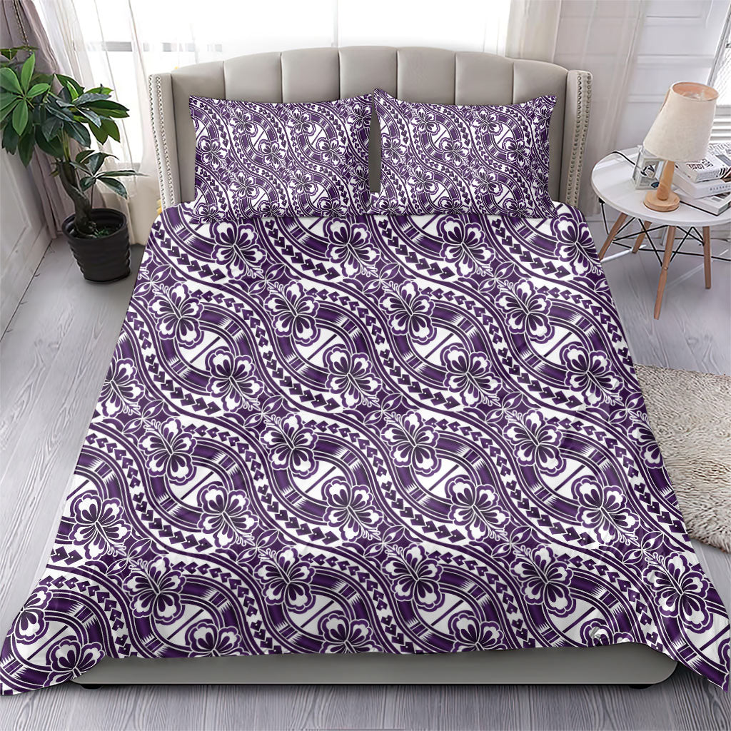 Hibiscus Bloom Island Tribal Waves Bedding Set Purple Polynesian Pattern
