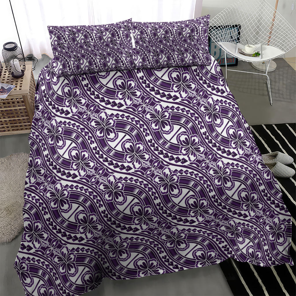Hibiscus Bloom Island Tribal Waves Bedding Set Purple Polynesian Pattern