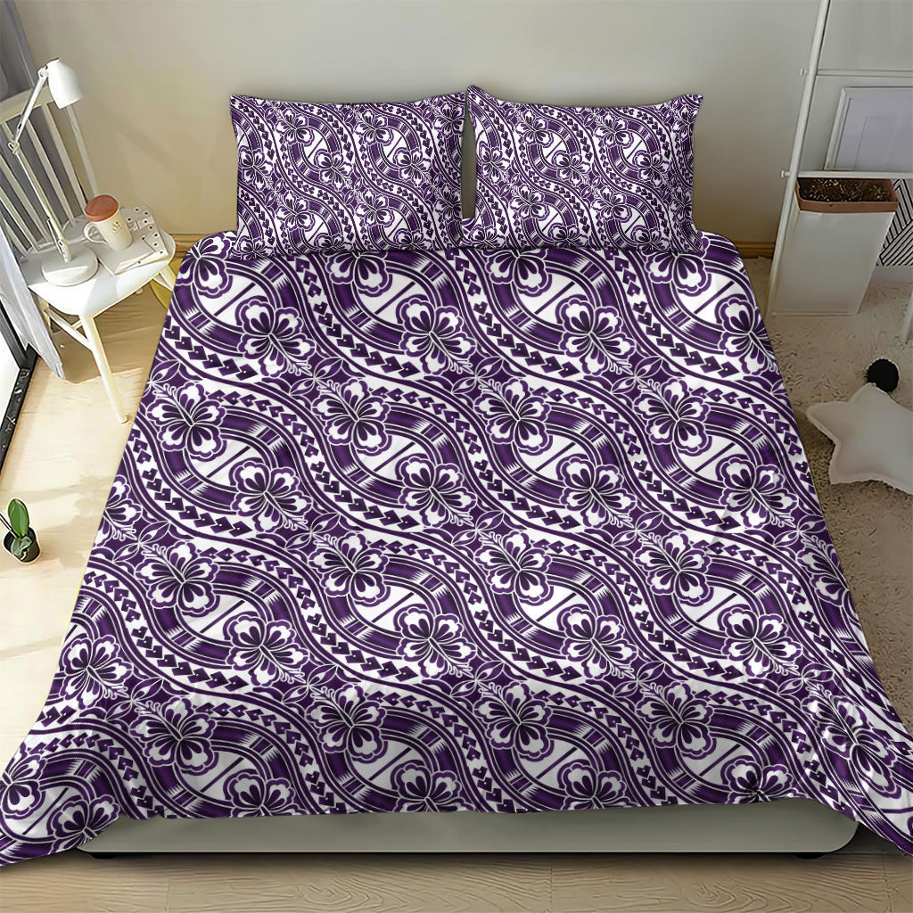 Hibiscus Bloom Island Tribal Waves Bedding Set Purple Polynesian Pattern