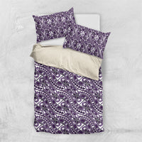 Hibiscus Bloom Island Tribal Waves Bedding Set Purple Polynesian Pattern