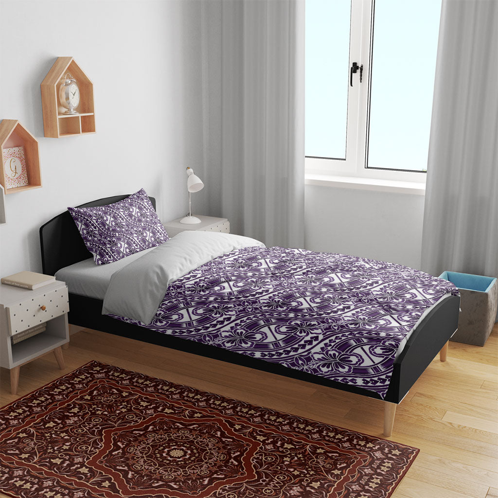 Hibiscus Bloom Island Tribal Waves Bedding Set Purple Polynesian Pattern