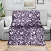 Hibiscus Bloom Island Tribal Waves Blanket Purple Polynesian Pattern