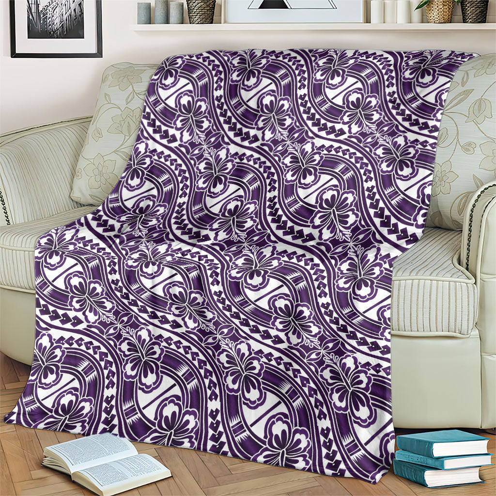 Hibiscus Bloom Island Tribal Waves Blanket Purple Polynesian Pattern