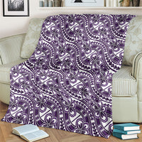 Hibiscus Bloom Island Tribal Waves Blanket Purple Polynesian Pattern