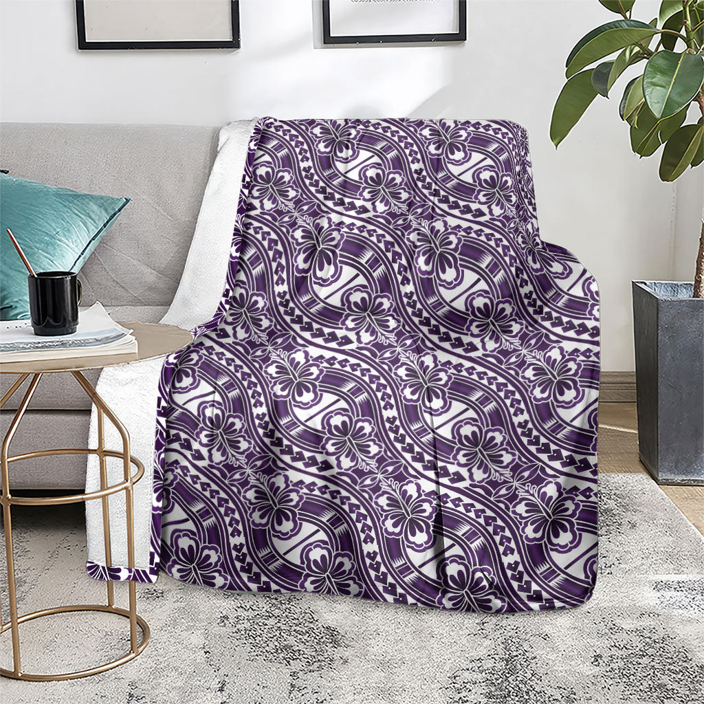 Hibiscus Bloom Island Tribal Waves Blanket Purple Polynesian Pattern