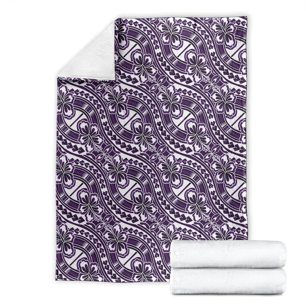 Hibiscus Bloom Island Tribal Waves Blanket Purple Polynesian Pattern