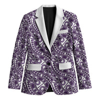 Hibiscus Bloom Island Tribal Waves Blazer Purple Polynesian Pattern