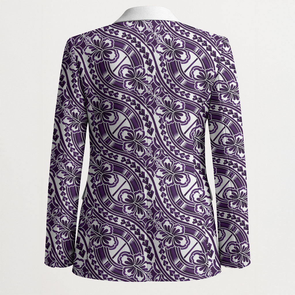 Hibiscus Bloom Island Tribal Waves Blazer Purple Polynesian Pattern
