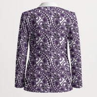 Hibiscus Bloom Island Tribal Waves Blazer Purple Polynesian Pattern