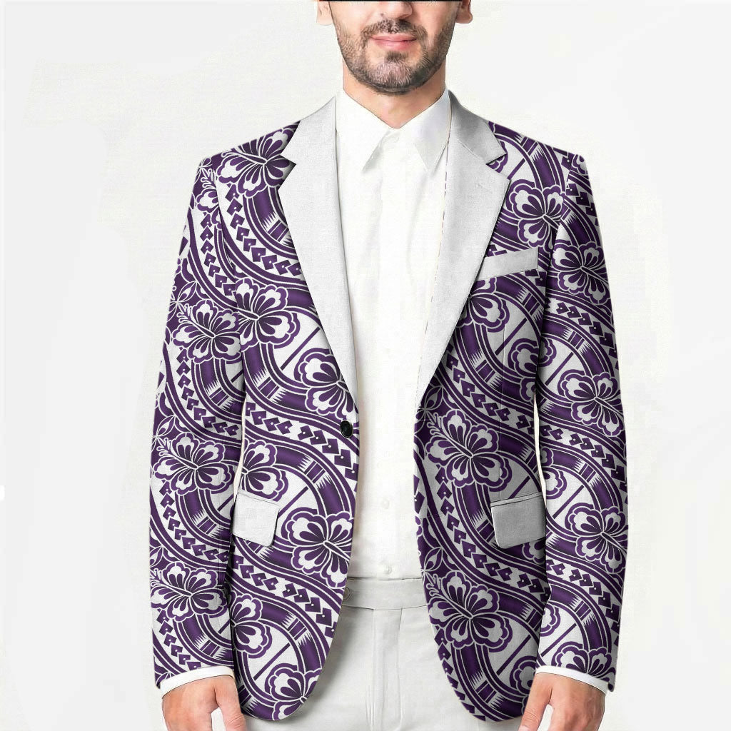 Hibiscus Bloom Island Tribal Waves Blazer Purple Polynesian Pattern