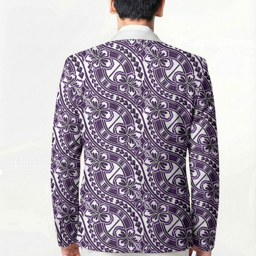 Hibiscus Bloom Island Tribal Waves Blazer Purple Polynesian Pattern