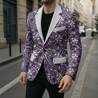 Hibiscus Bloom Island Tribal Waves Blazer Purple Polynesian Pattern