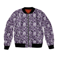 Hibiscus Bloom Island Tribal Waves Bomber Jacket Purple Polynesian Pattern
