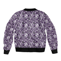Hibiscus Bloom Island Tribal Waves Bomber Jacket Purple Polynesian Pattern
