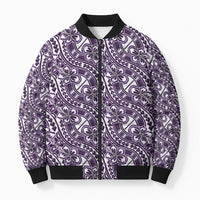 Hibiscus Bloom Island Tribal Waves Bomber Puffer Jacket Purple Polynesian Pattern