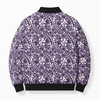 Hibiscus Bloom Island Tribal Waves Bomber Puffer Jacket Purple Polynesian Pattern