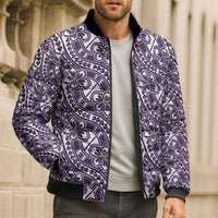Hibiscus Bloom Island Tribal Waves Bomber Puffer Jacket Purple Polynesian Pattern